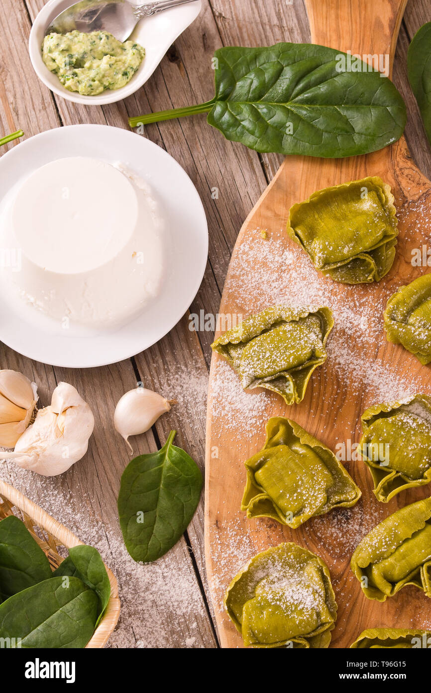 Spinach ravioli with ricotta cheese filling Stock Photo - Alamy