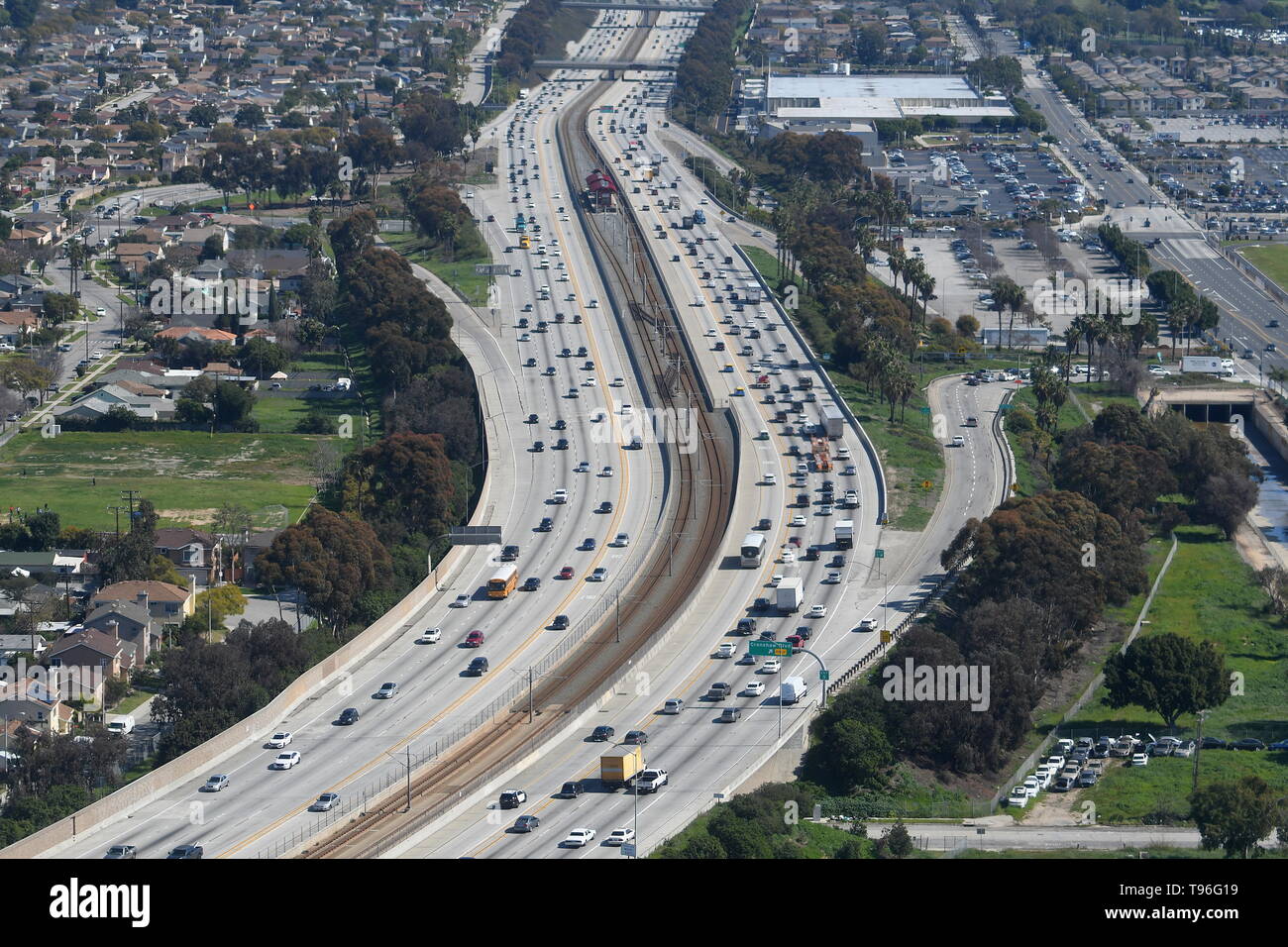 I-405 FREEWAY AT HAWTHORNE, LOS ANGELES, CALIFORNIA. Stock Photo