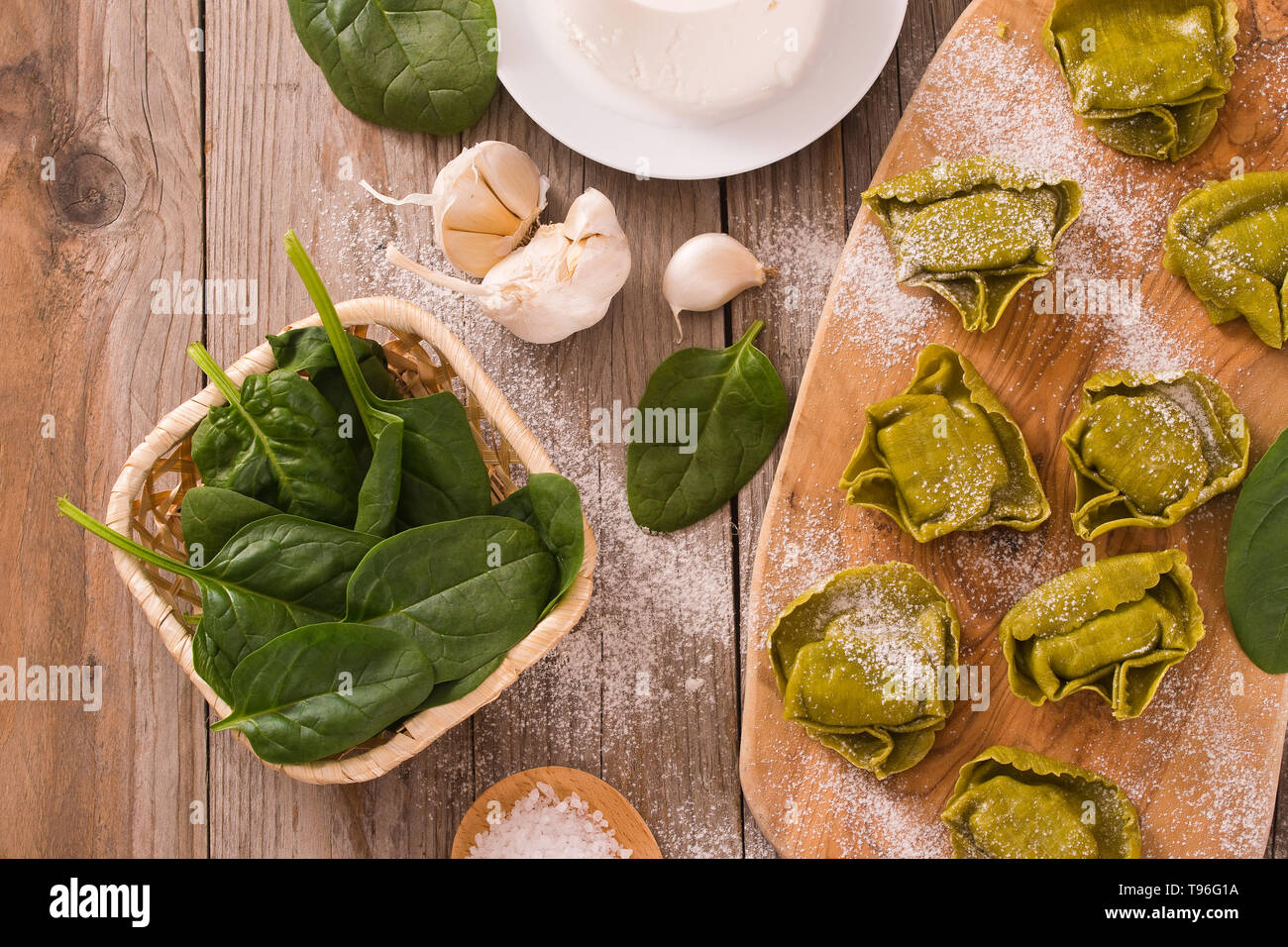 Spinach ravioli with ricotta cheese filling Stock Photo - Alamy