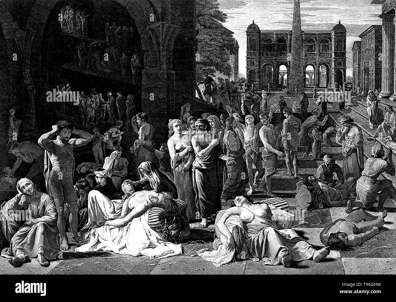 The Plague of Athens was an epidemic that devastated the city-state of Athens in ancient Greece during the second year of the Peloponnesian War (430 BC) when an Athenian victory still seemed within reach. It is believed to have entered Athens through Piraeus, the city's port and sole source of food and supplies. Thucydides states that people ceased fearing the law since they felt they were already living under a death sentence. Likewise, people started spending money indiscriminately. Stock Photo