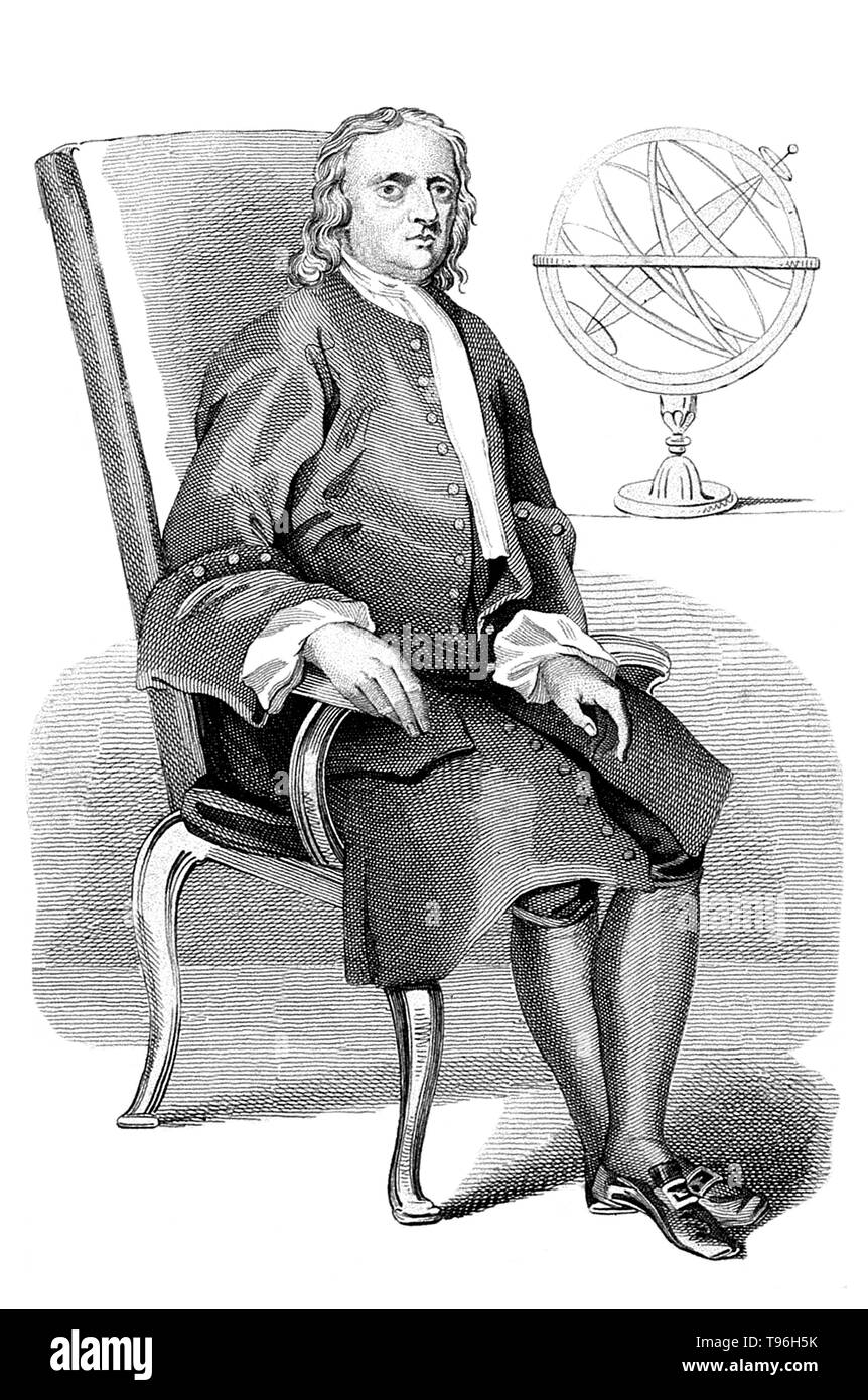 Isaac Newton (December 25, 1642 - March 20, 1727) was an English physicist, mathematician, astronomer, natural philosopher, alchemist, and theologian. His monograph ''Philosophiae Naturalis Principia Mathematica'', published in 1687, lays the foundations for most of classical mechanics. In this work, Newton described universal gravitation and the three laws of motion, which dominated the scientific view of the physical universe for the next three centuries. Stock Photo