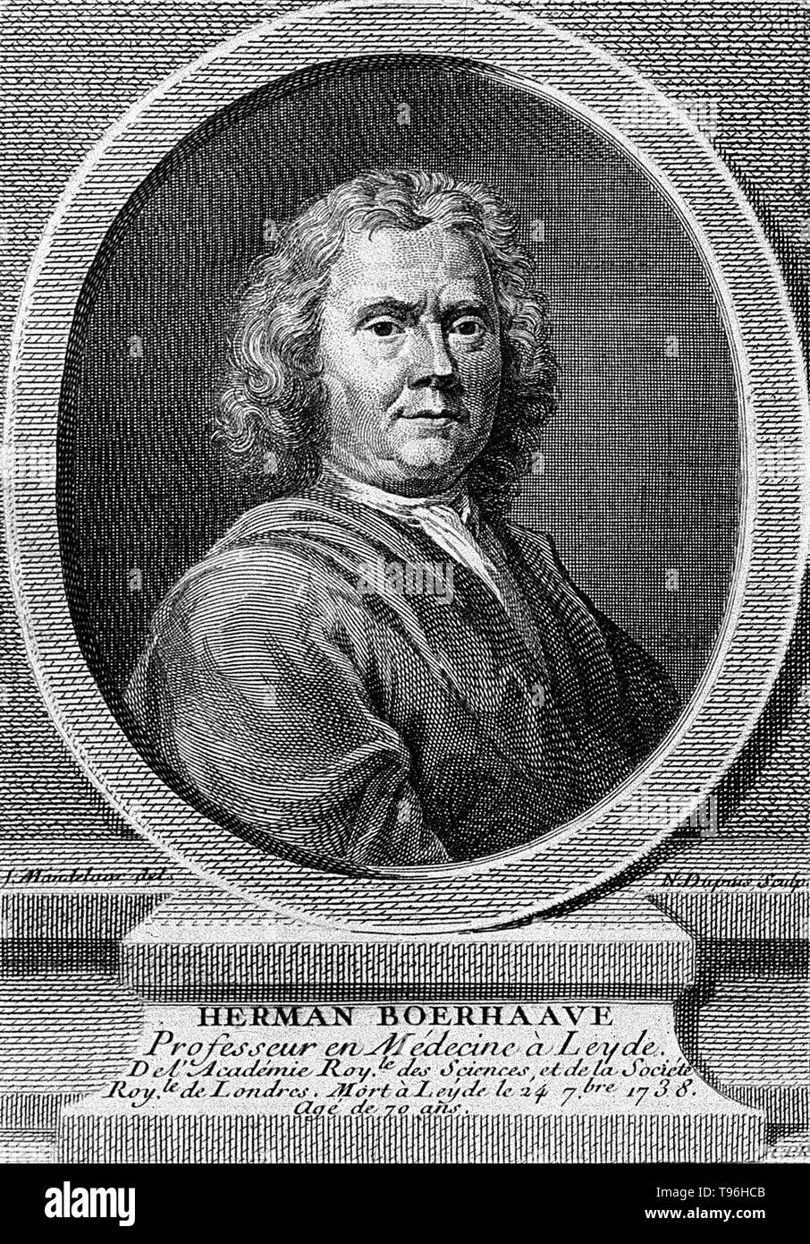 Herman Boerhaave (December 31, 1668 - September 23, 1738) was a Dutch botanist, chemist, humanist and physician, regarded as the founder of clinical teaching and of the modern academic hospital. All the princes of Europe sent him pupils, who found in this skillful professor not only an indefatigable teacher, but an affectionate guardian. In 1714, when he was appointed rector of the university and in this capacity introduced the modern system of clinical instruction. Stock Photo