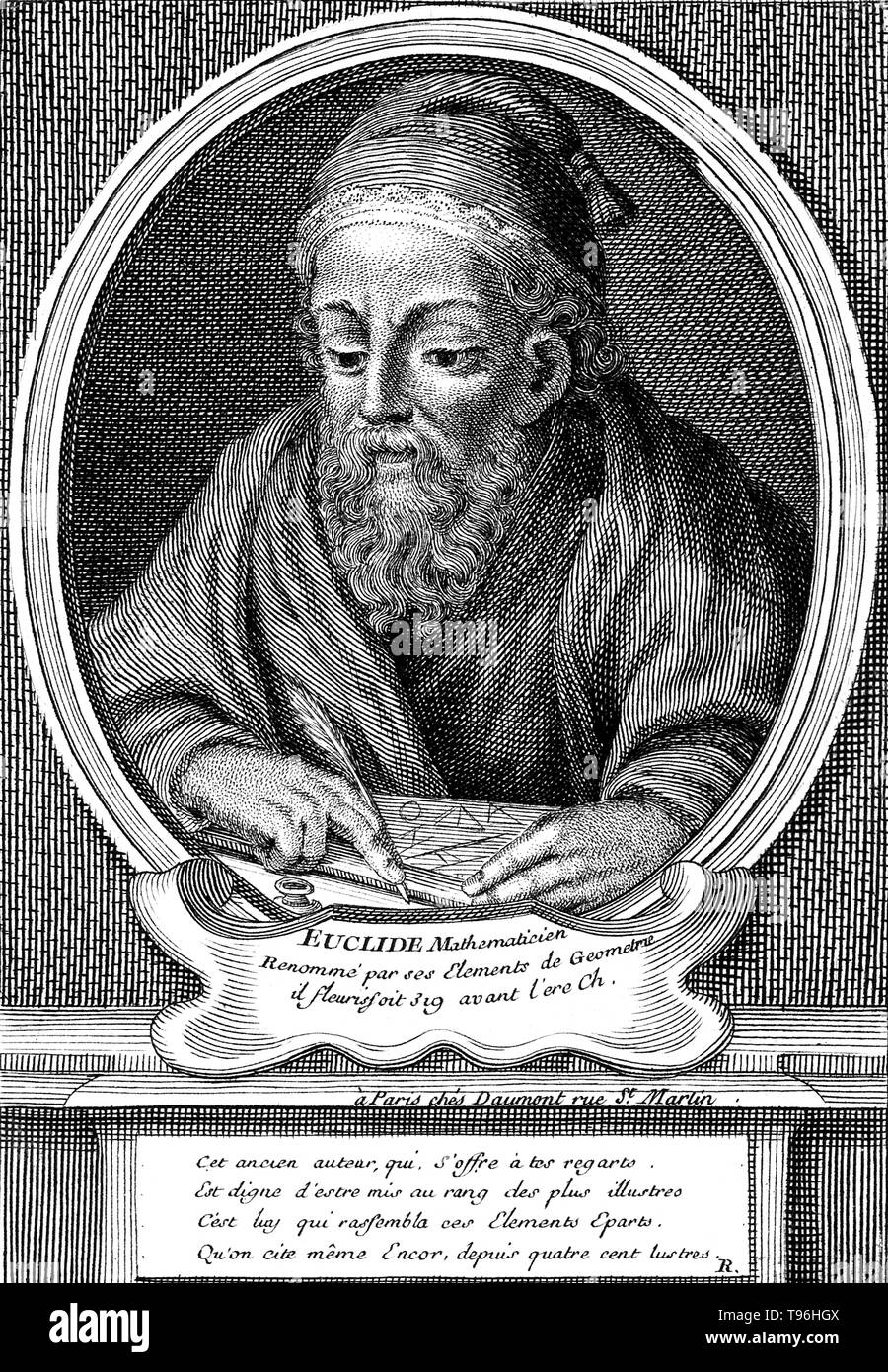 Euclid (meaning, good glory, 300 BC) was an ancient Greek mathematician, often referred to as the ''Father of Geometry''. Little is known about his life. The date and place of Euclid's birth and the date and circumstances of his death are unknown. No likeness or description of Euclid's physical appearance made during his lifetime survived antiquity. Therefore, Euclid's depiction in works of art is the product of the artist's imagination. Stock Photo