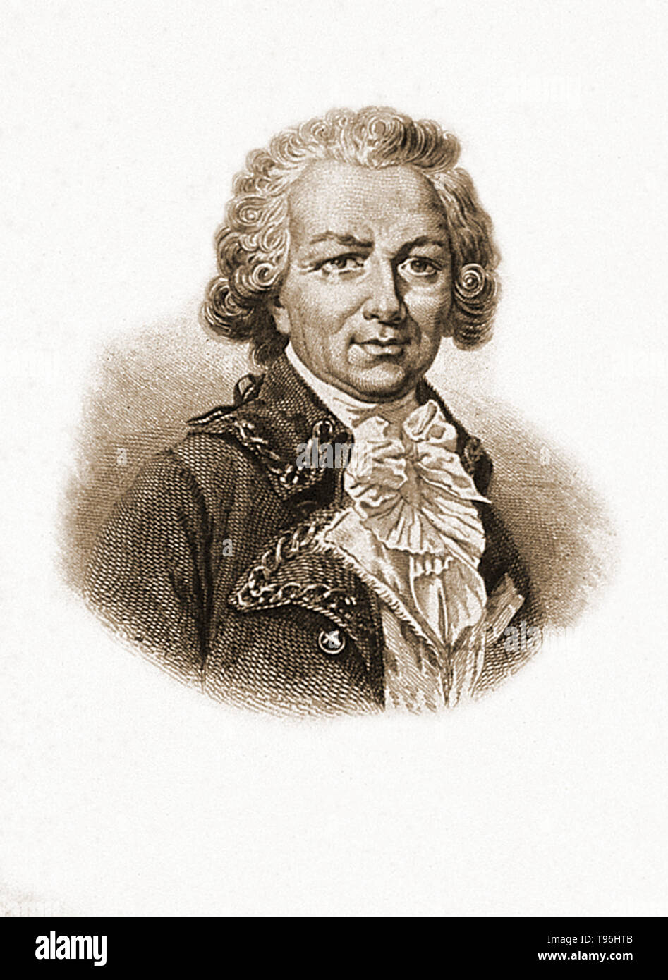 Louis-Antoine, Comte de Bougainville (1729-1811) was a French admiral and explorer. A contemporary of the British explorer James Cook, he took part in the Seven Years' War in North America and the American Revolutionary War against Britain. Bougainville later gained fame for his expeditions, including circumnavigation of the globe in a scientific expedition in 1763, the first recorded settlement on the Falkland Islands, and voyages into the Pacific Ocean. Bougainville Island of Papua New Guinea was named for him. Stock Photo