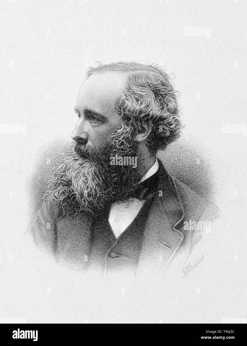 James Clerk Maxwell (1831-1879), Scottish physicist whose major work was on light and electromagnetic waves. He showed that oscillating charges produced waves in an electromagnetic field, and that these waves had the same velocity as light. This led him to predict other forms of electromagnetic radiation, such as radio waves. His equations introduced the value c for the speed of light. He also worked on the motions of molecules in a gas, and showed that Saturn's rings must be composed of numerous particles. Stock Photo