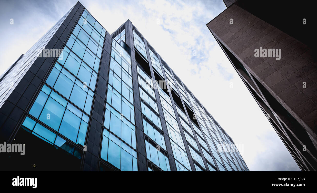 Dublin, Ireland - February 12, 2019: Architectural detail of the Irish headquarters building of the multinational Google on a winter day Stock Photo