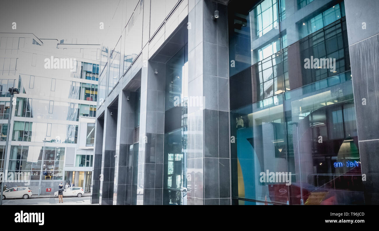 Dublin, Ireland - February 12, 2019: Architectural detail of the Irish headquarters building of the multinational Google on a winter day Stock Photo