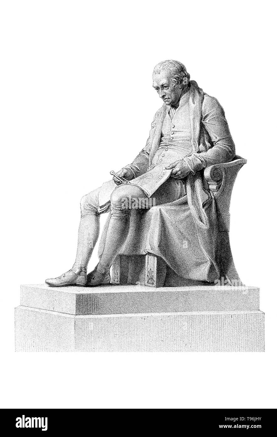 James Watt (January 30, 1736 - August 25, 1819) was a Scottish inventor and mechanical engineer whose improvements to the Newcomen steam engine were fundamental to the changes brought by the Industrial Revolution. Watt introduced a design enhancement, the separate condenser, which avoided this waste of energy and radically improved the power, efficiency, and cost-effectiveness of steam engines. Stock Photo