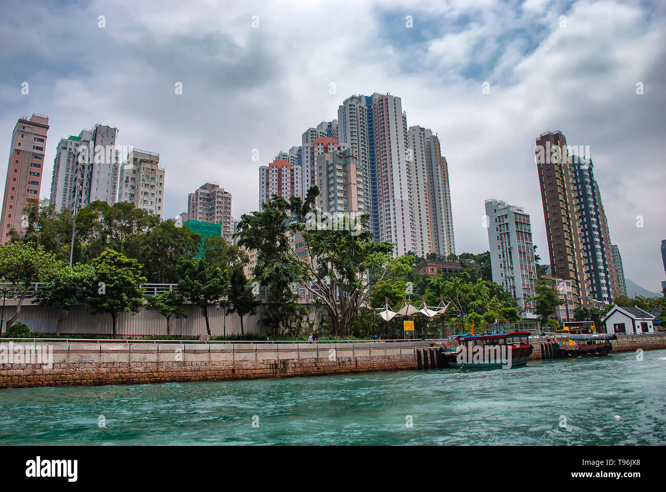 The urban skyline around the waterfront in the Aberdeen district of