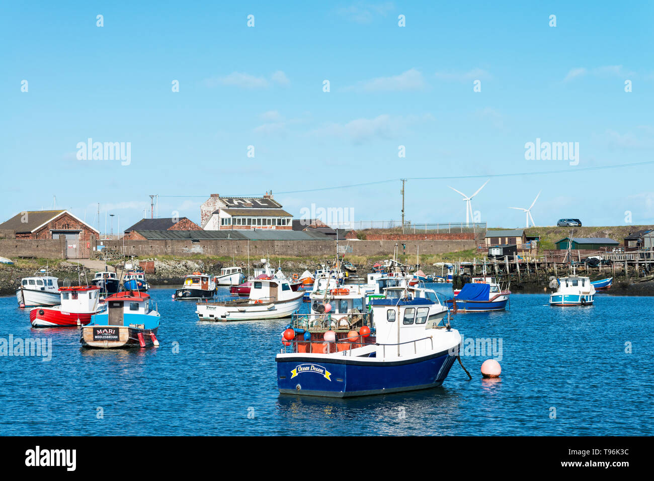 Fishing boats moored at South Gare, Redcar, Cleveland, Teesside, UK Stock Photo