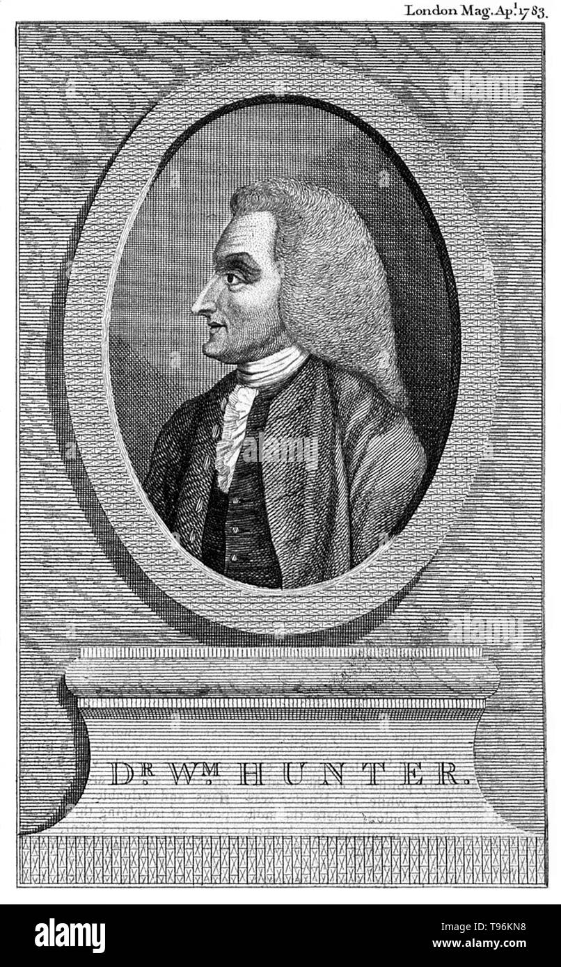 William Hunter (May 23, 1718 - March 30, 1783) was a Scottish anatomist and physician. Hunter became resident pupil to William Smellie and he was trained in anatomy at St George's Hospital, London, specializing in obstetrics. His courtly manners and sensible judgement helped him to advance until he became the leading obstetric consultant of London. To orthopedic surgeons he is famous for his studies on bone and cartilage. Stock Photo