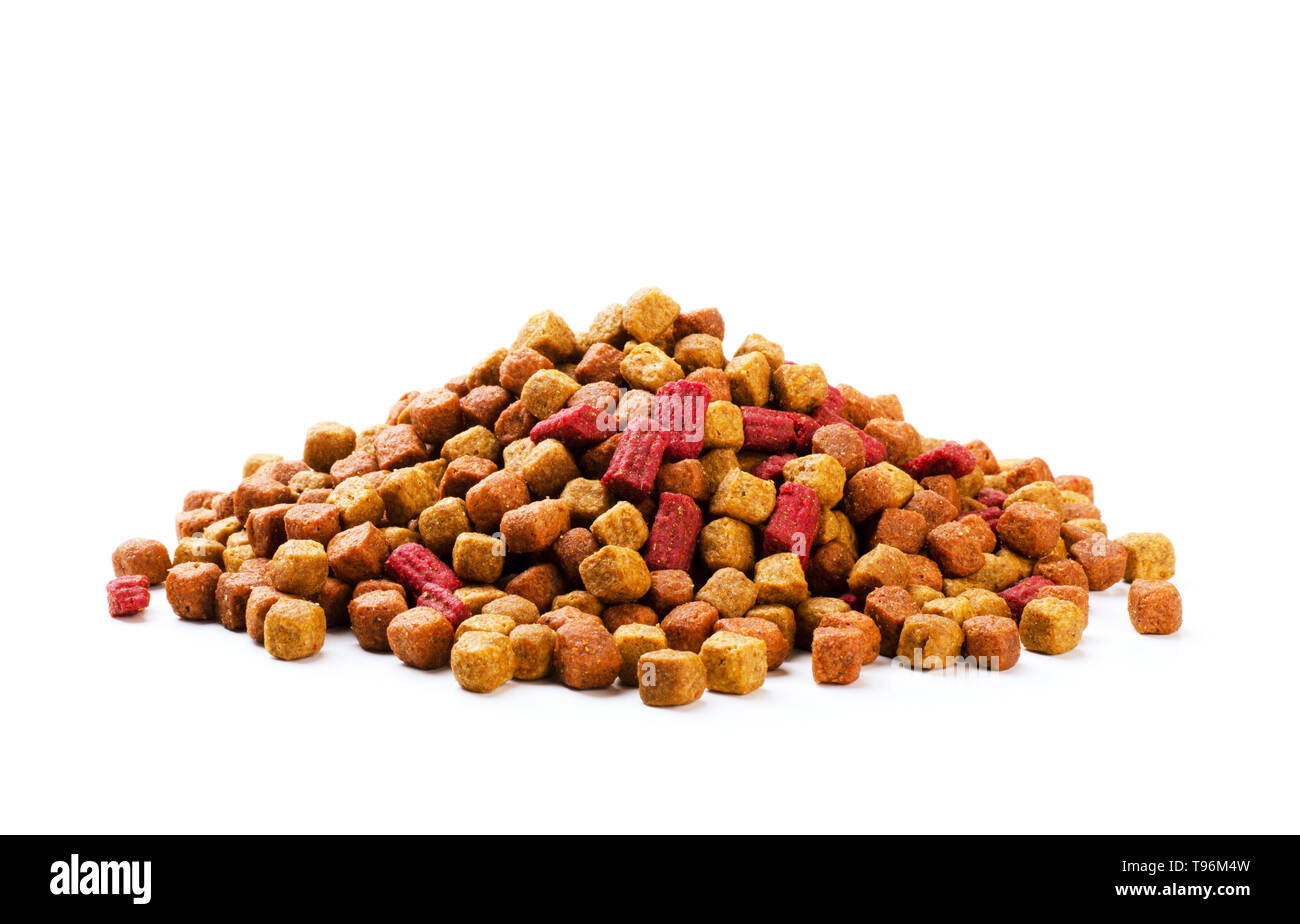 Pile of dry pet food isolated on white background Stock Photo