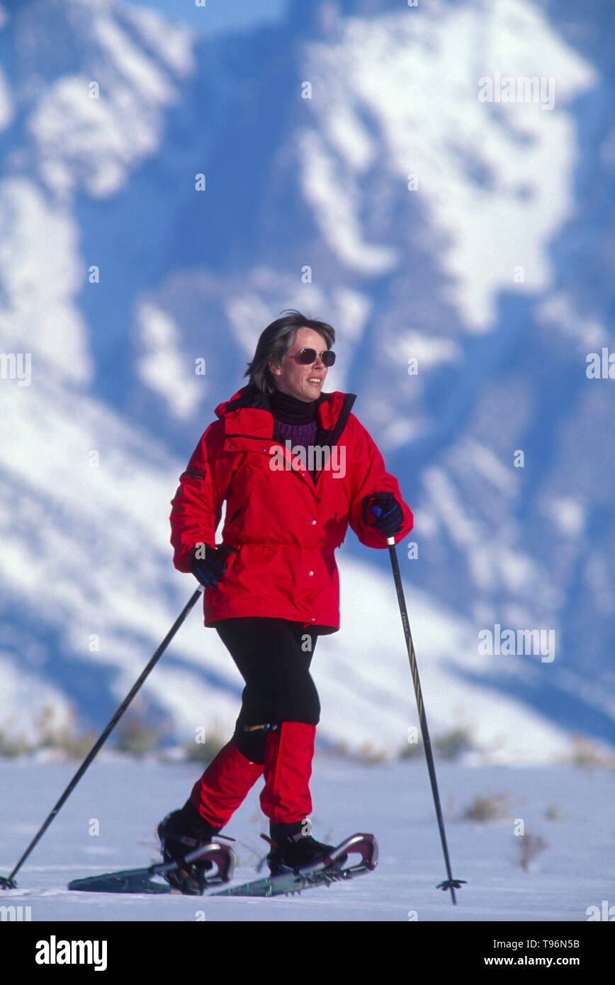 Snowshoeing in Jackson, WY USA Stock Photo