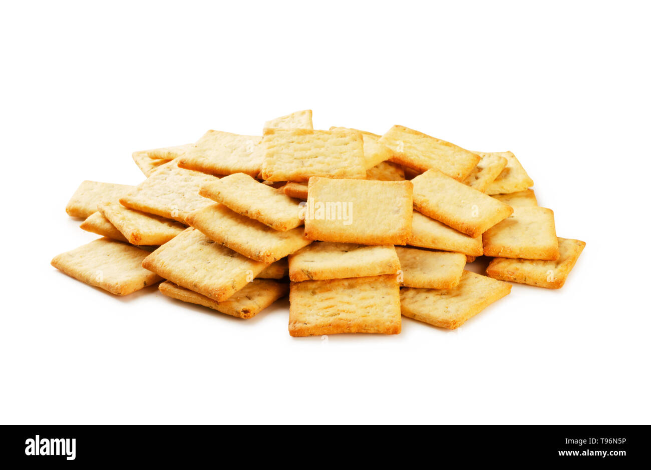 Stack of crackers isolated in white background Stock Photo