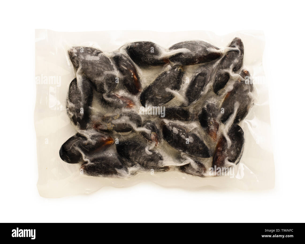 Freezing Mussel in plastic bag isolated on a white background Stock ...