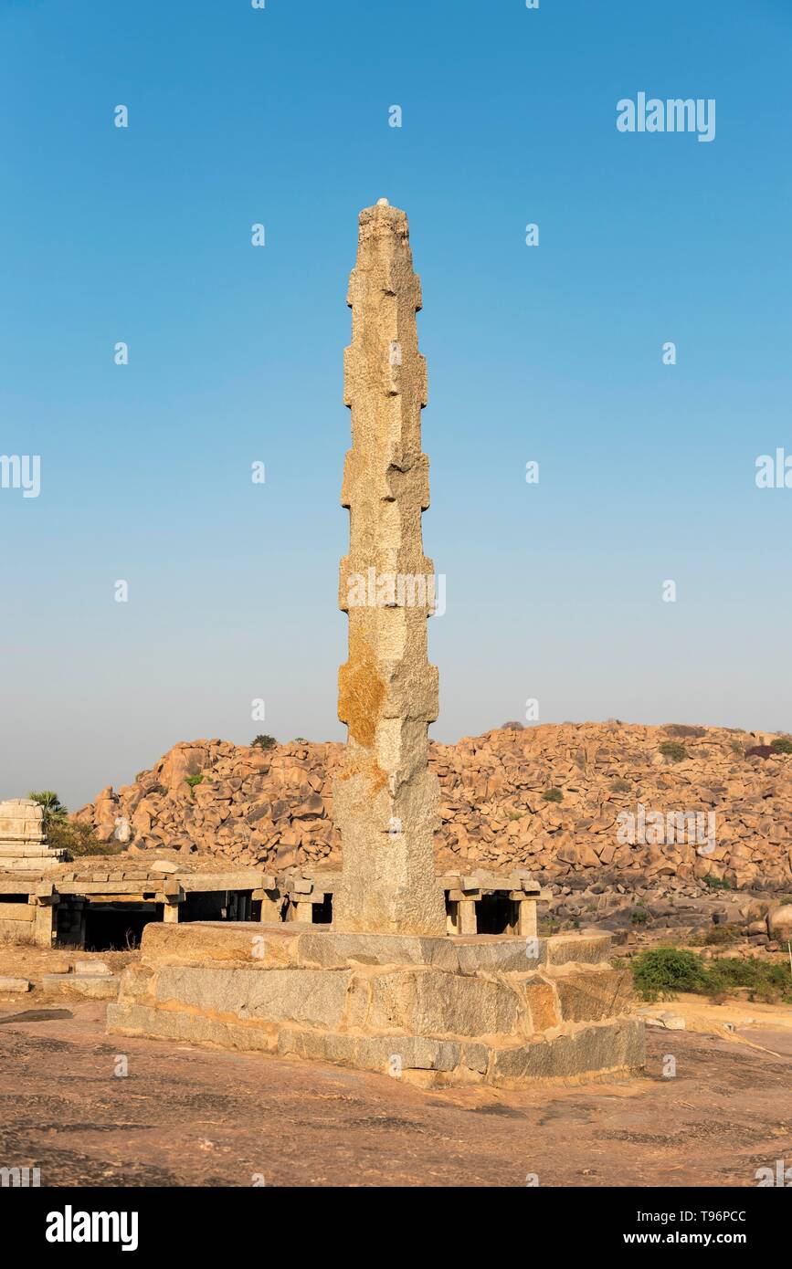 Free-standing monolithic column in Hampi, India Stock Photo