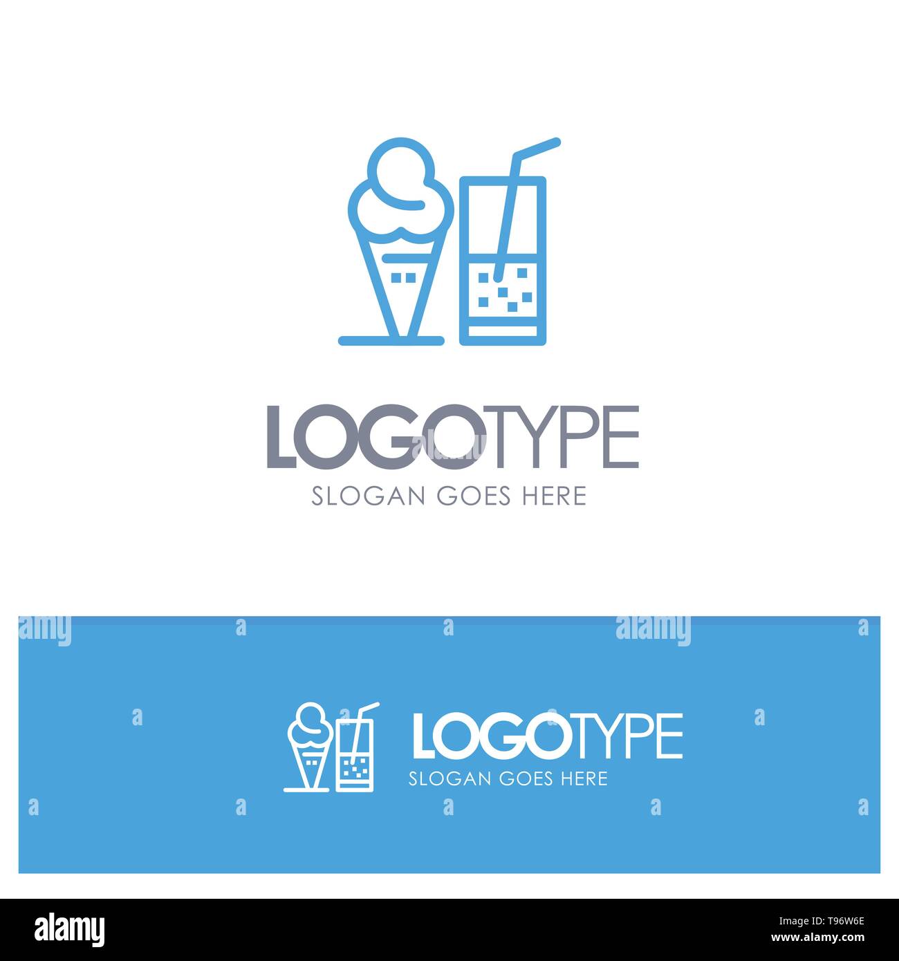 Drink, Ice Cream, Summer, Juice Blue Logo Line Style Stock Vector Image