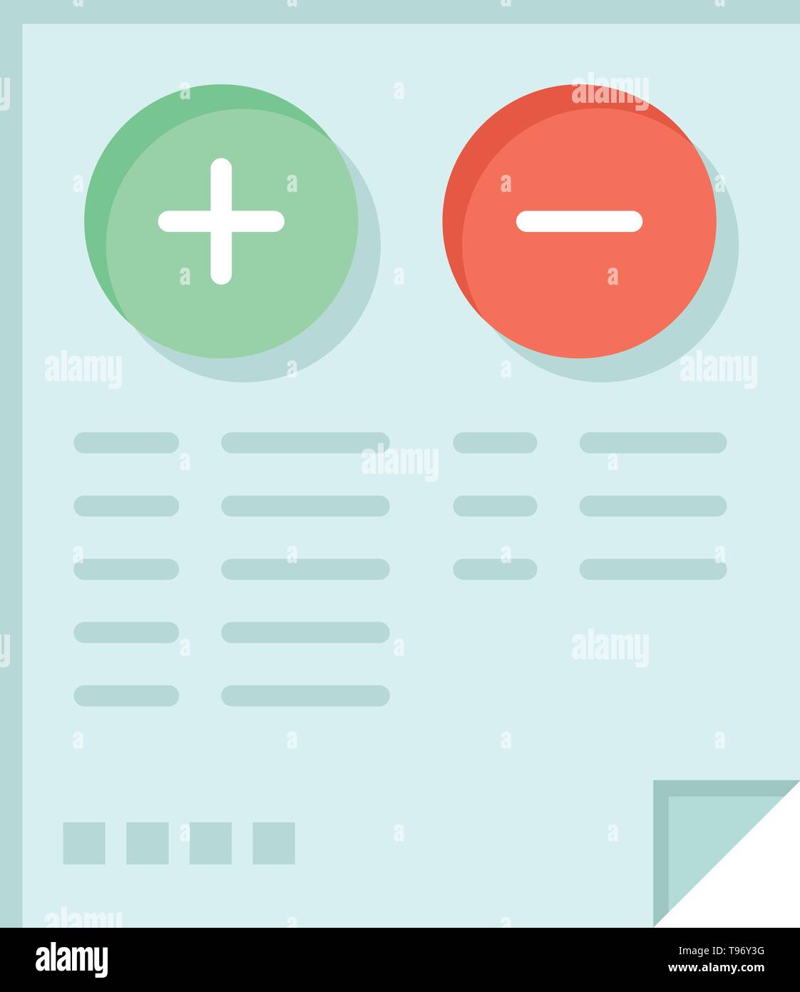 Pros Cons Document Plus Minus Flat Color Icon Vector Icon