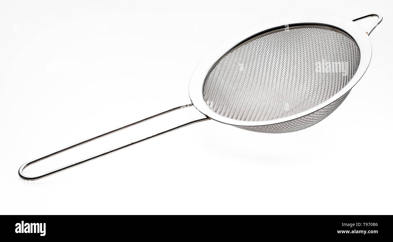 Metallic colander for cooking (kitchenware collection). Isolated on