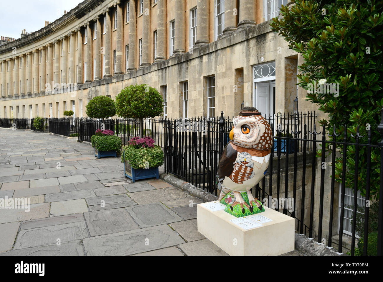 One of the Owls of Bath on the Royal Crescent  in Bath during the  2018 event.All of the Owls were sponsored and auctioned at the end of the event Stock Photo