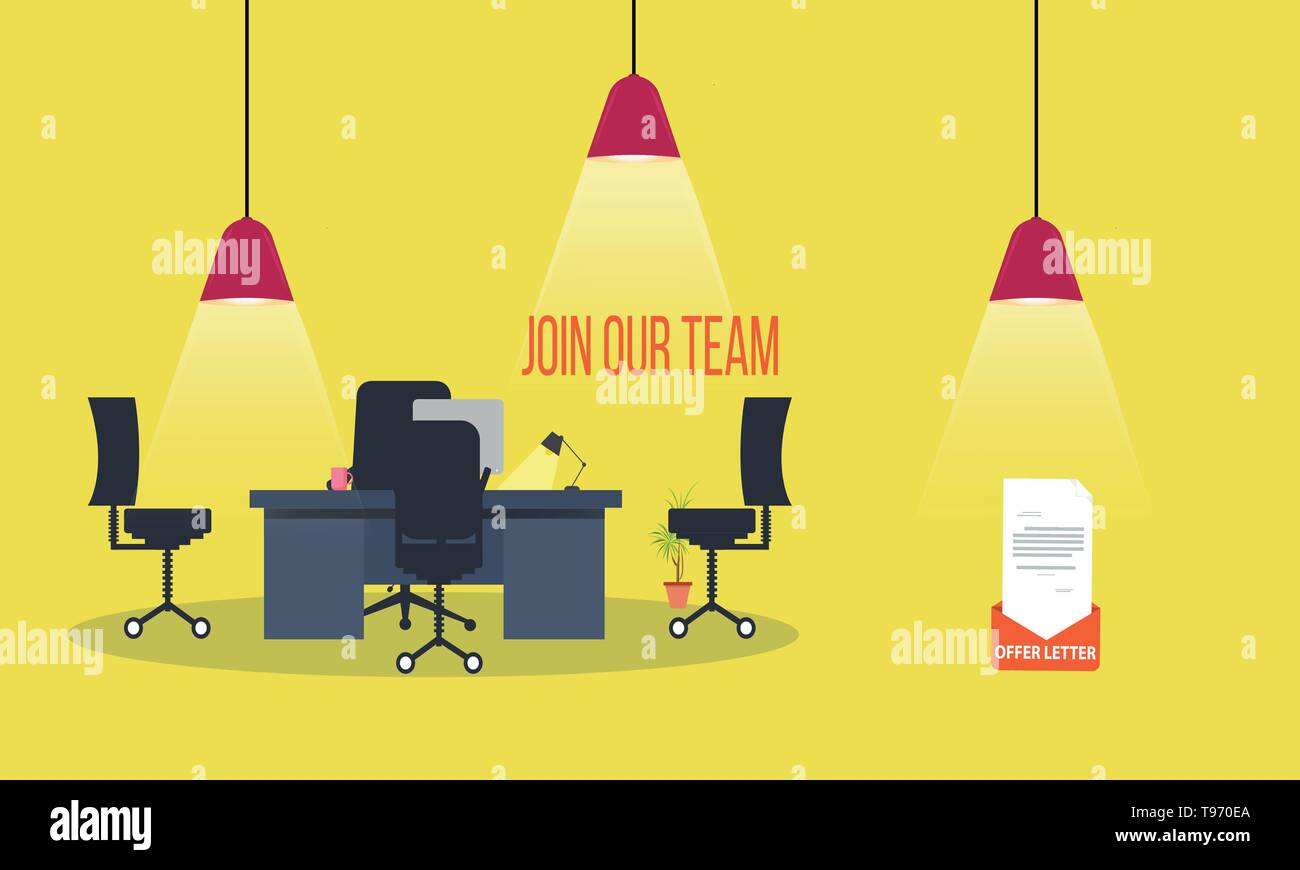 join our team concept with Office interior modern flat vector illustration. Stock Vector
