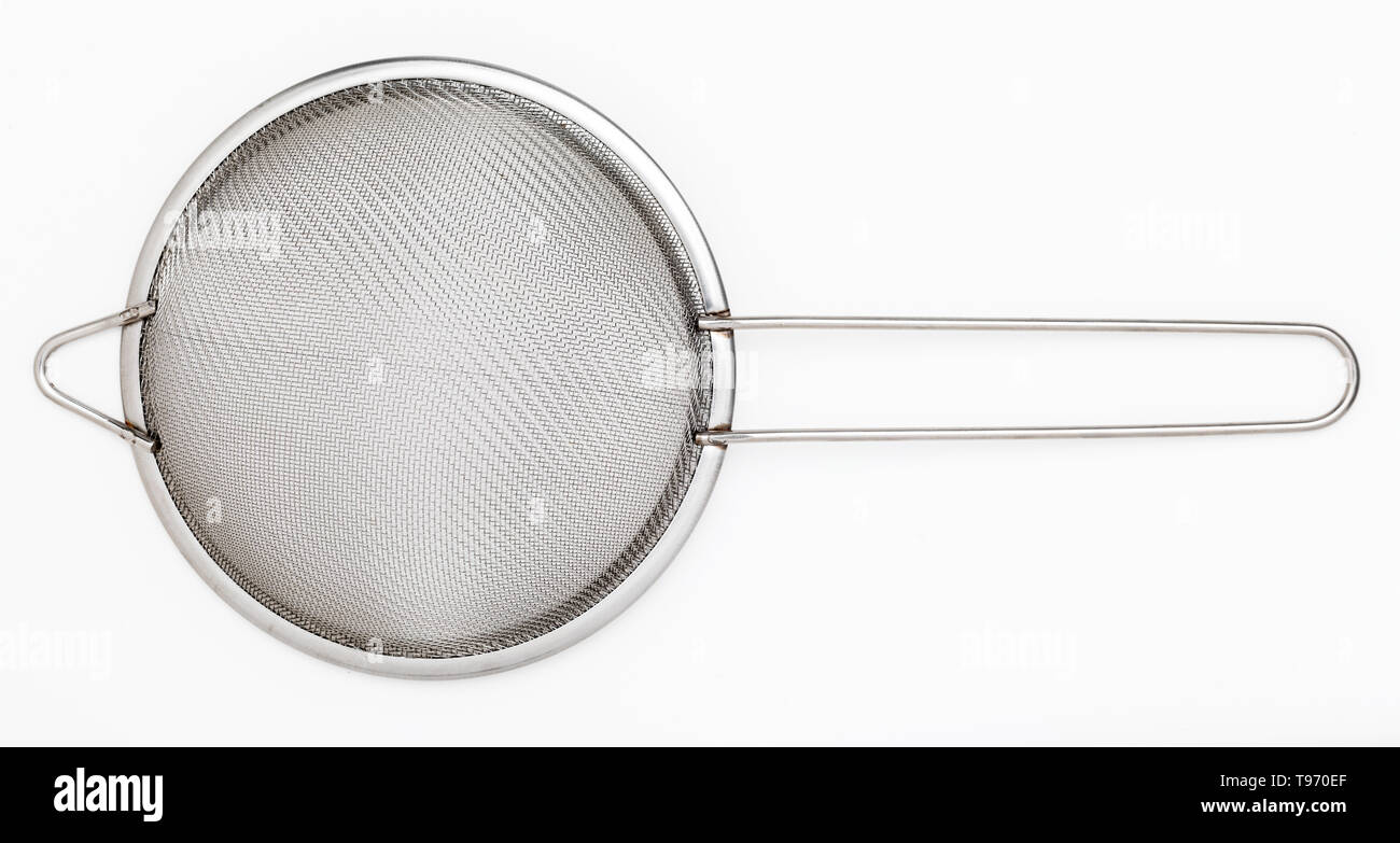 Metallic colander for cooking (kitchenware collection). Isolated on