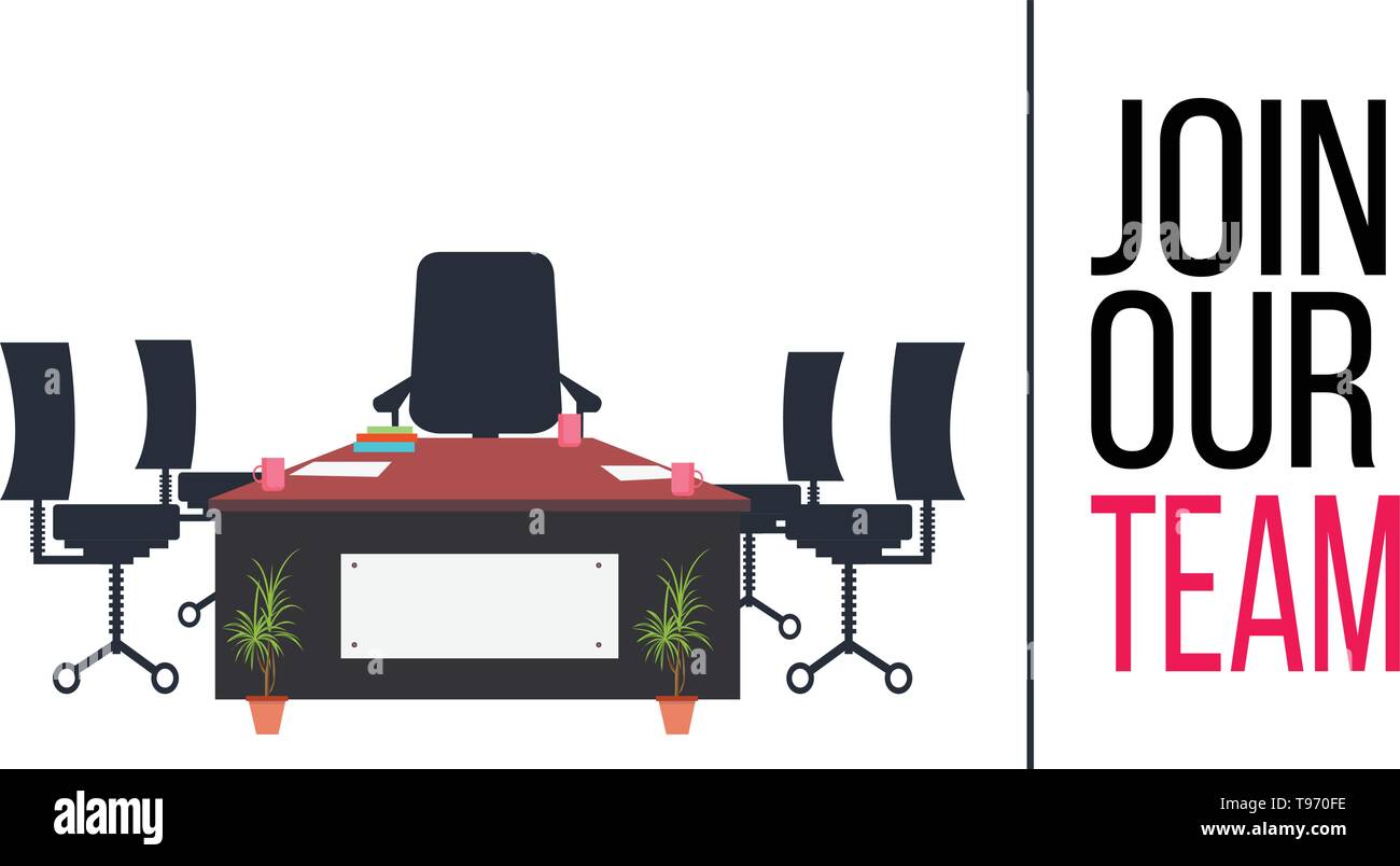Join our team concept with Office interior modern flat vector illustration. Stock Vector