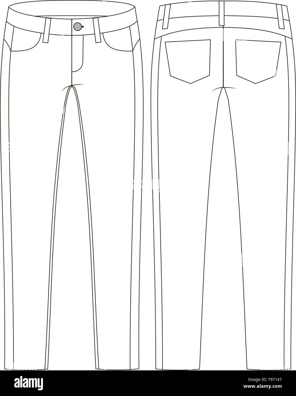 Fashion technical sketch of jeans in vector graphic Stock Vector Image ...