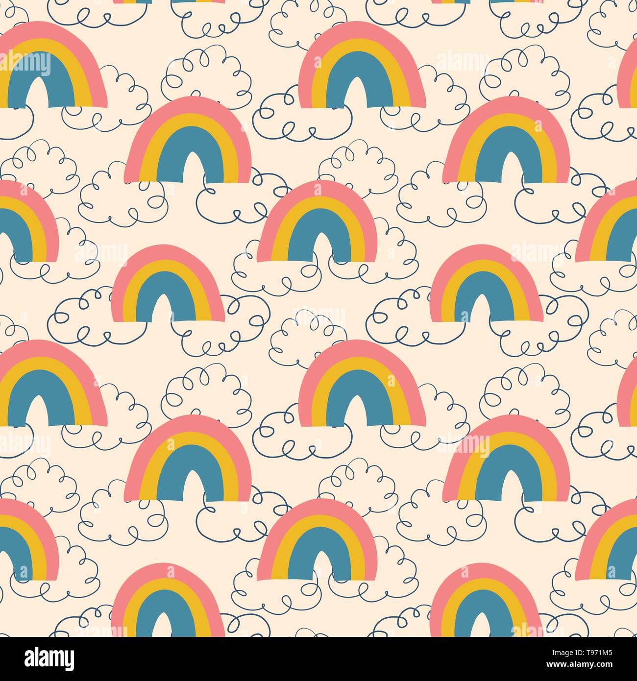 Rainbows and clouds seamless vector pattern kids Stock Vector Image ...