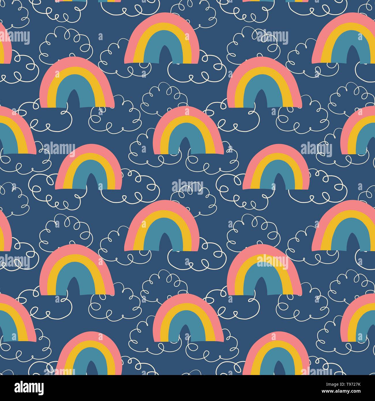 Kids pattern Rainbows and clouds seamless vector background Stock ...