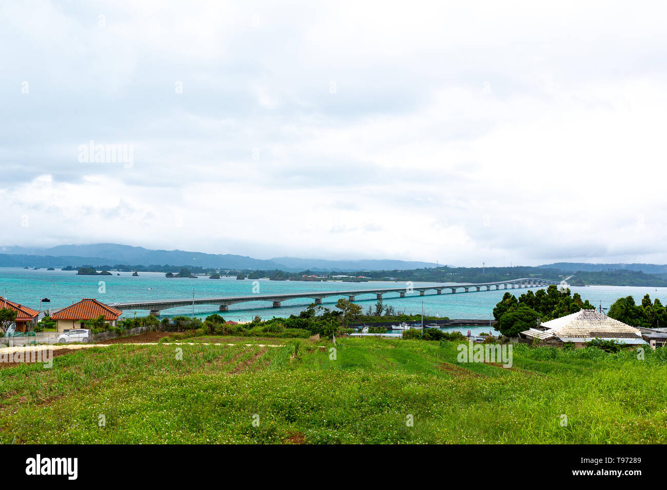Kouri Ohashi is a bridge connecting Kouri Island in Nakijin village to Yagajijima in Nago City in Okinawa Prefecture, Japan. Stock Photo