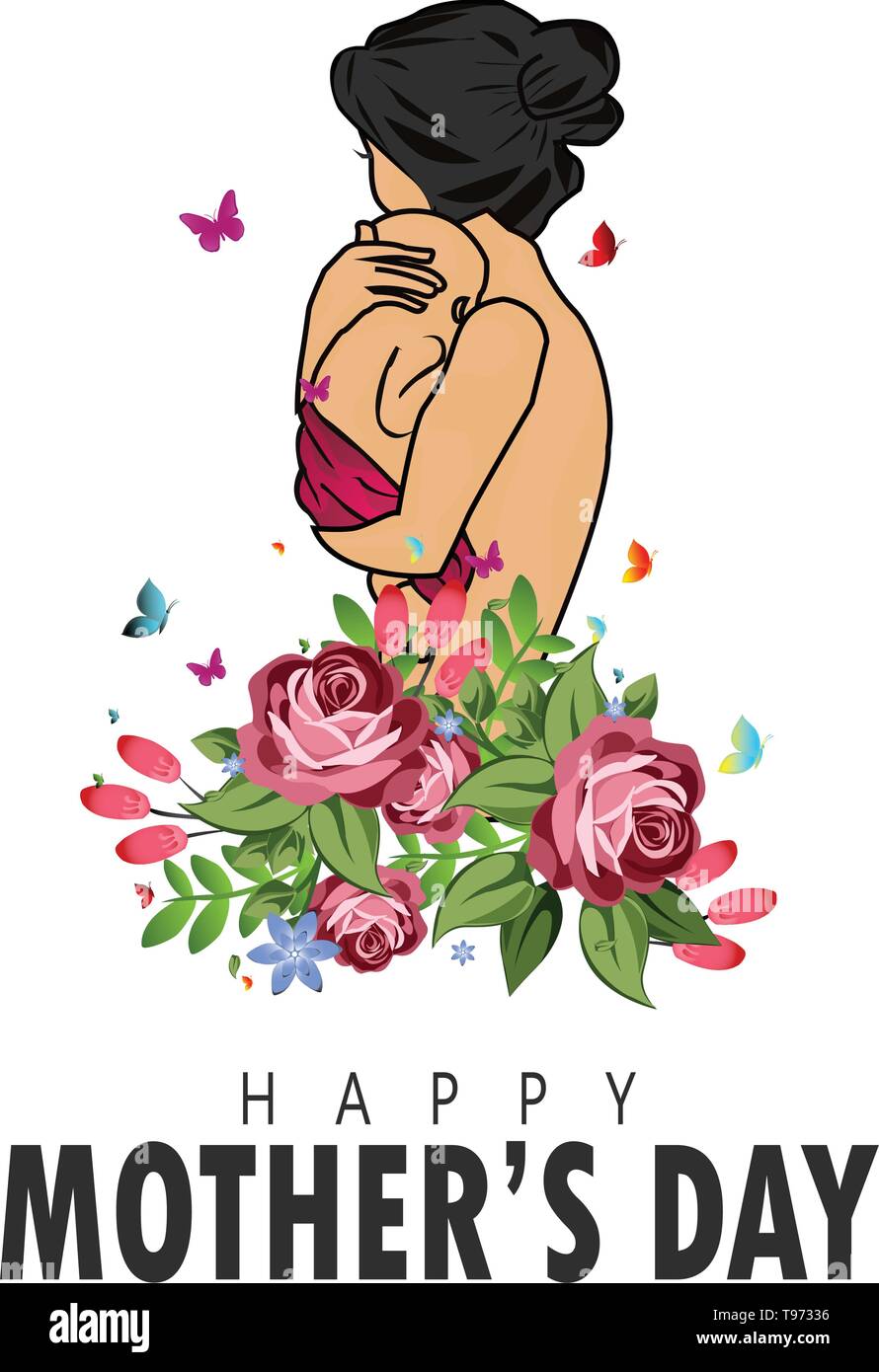 Mother And Son Mother S Day Card Background Paper Cut Flower