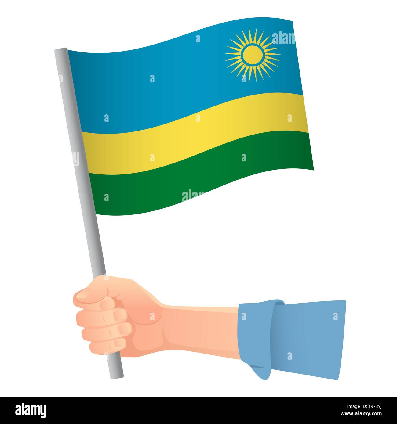 Rwanda flag in hand. Patriotic background. National flag of Rwanda ...