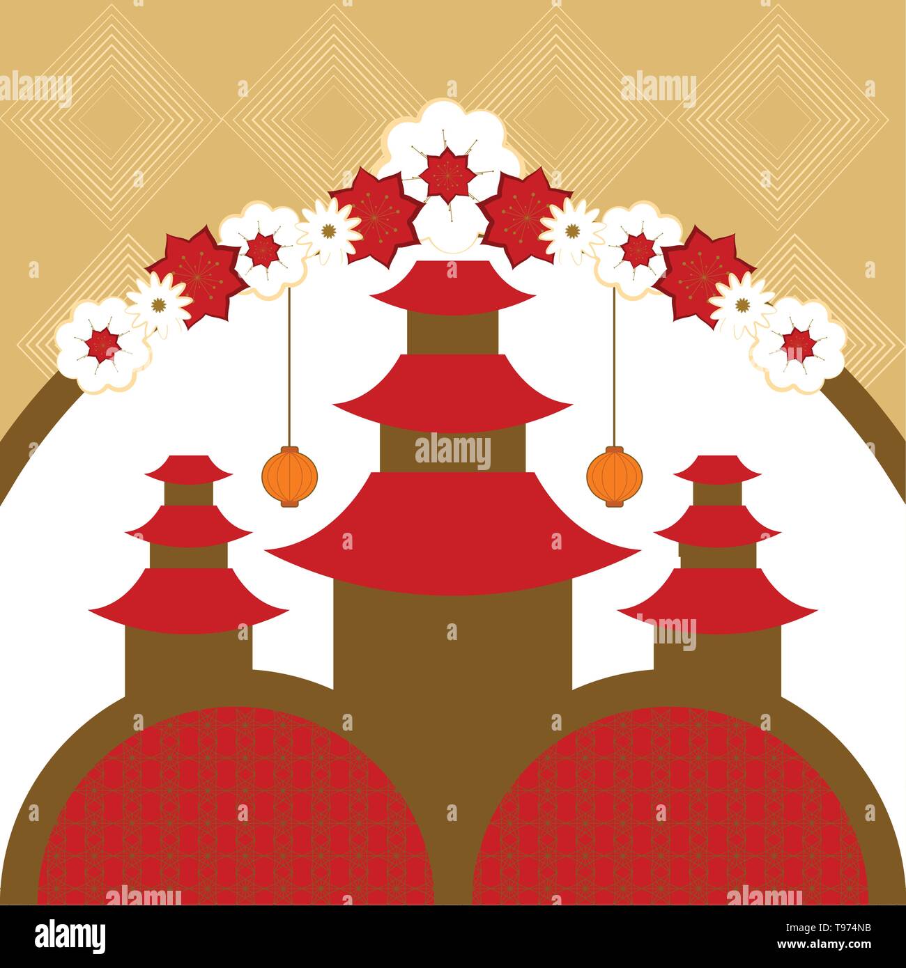 Geometric pattern background with japanese temple Stock Vector Image ...