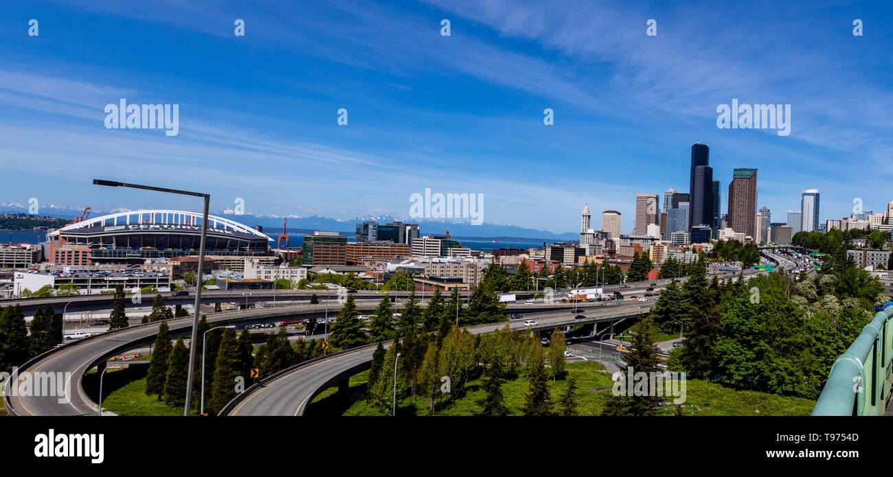 Views of Seattle CenturyLink Field and Seattle, Washington Stock Photo
