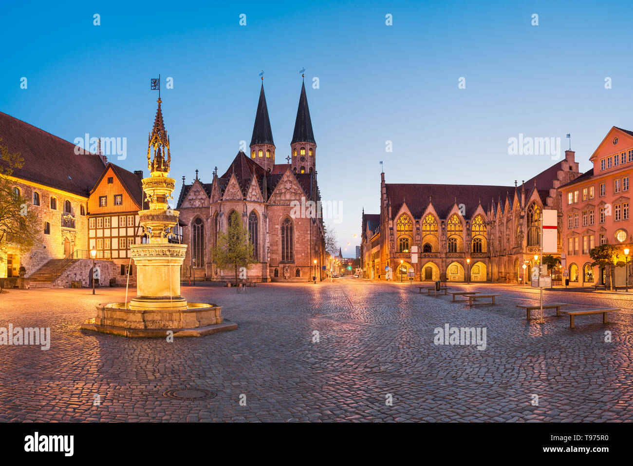 Market square panorama in Brunswick (Braunschweig), Germany Stock Photo