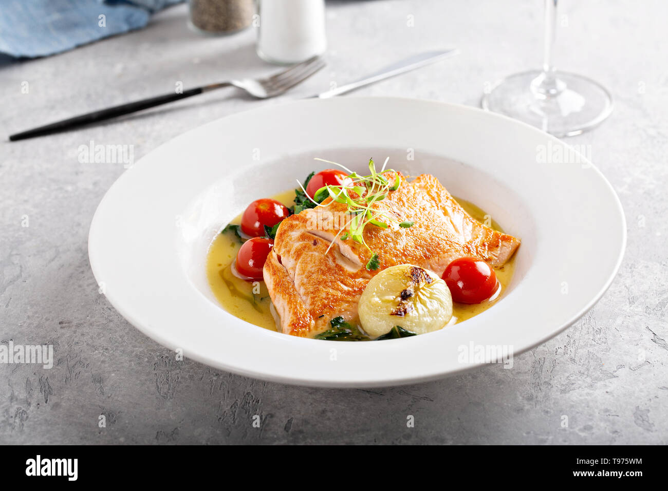Salmon with vegetables Stock Photo