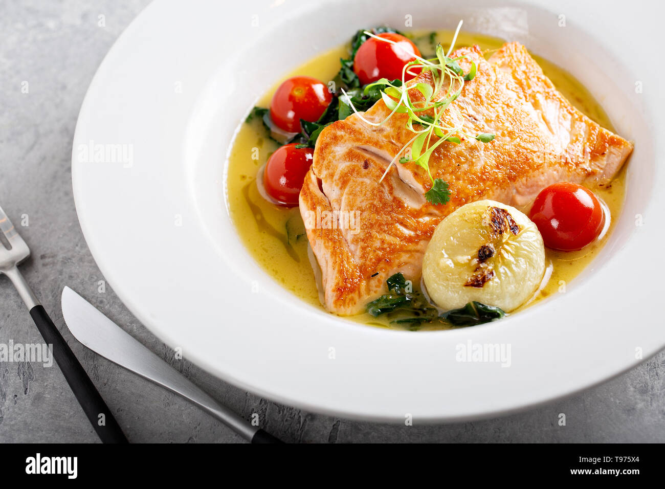 Salmon with vegetables Stock Photo