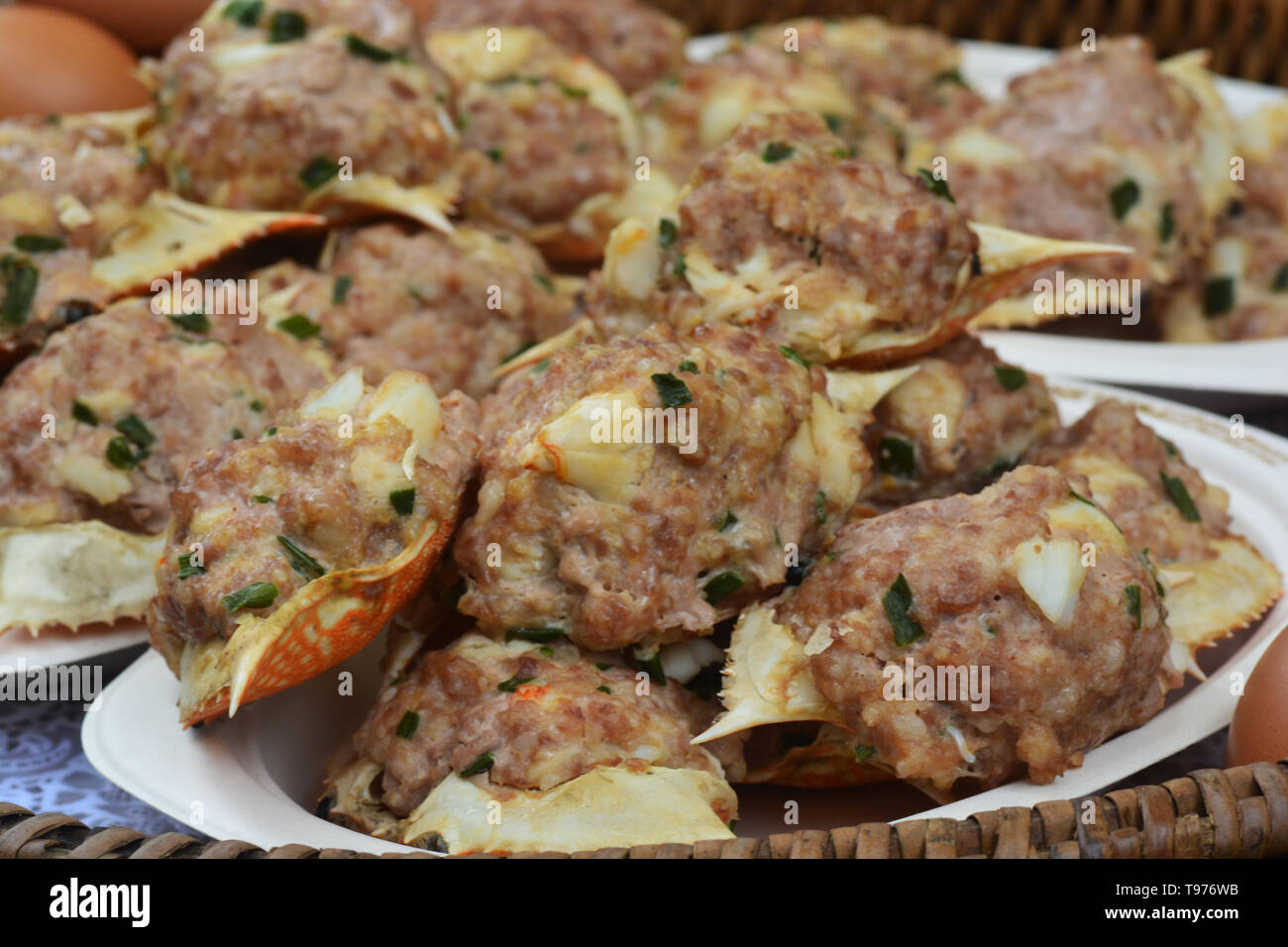 Deep Fried Crab Meat and Minced Pork in Crab Shell (Pu Ja) Thai Food