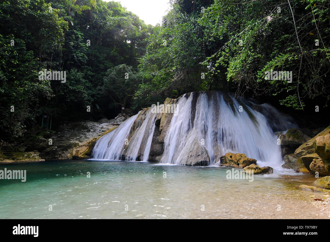 Manchioneal, Portland, Jamaica - 13th June 2017 : View on the beautiful Rech Falls near Manchioneal Village in Jamaica. This waterfalls are one of the Stock Photo