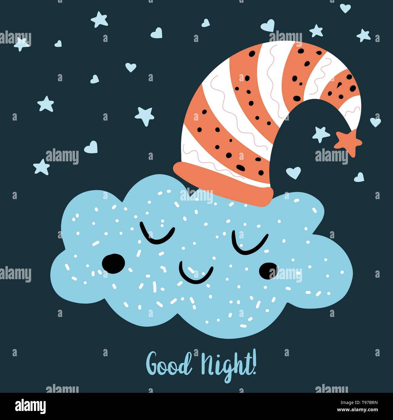 Cute cloud sleeping in a nightcap. Good night text. Childish doodle  stylized vector illustration Stock Vector Image & Art - Alamy