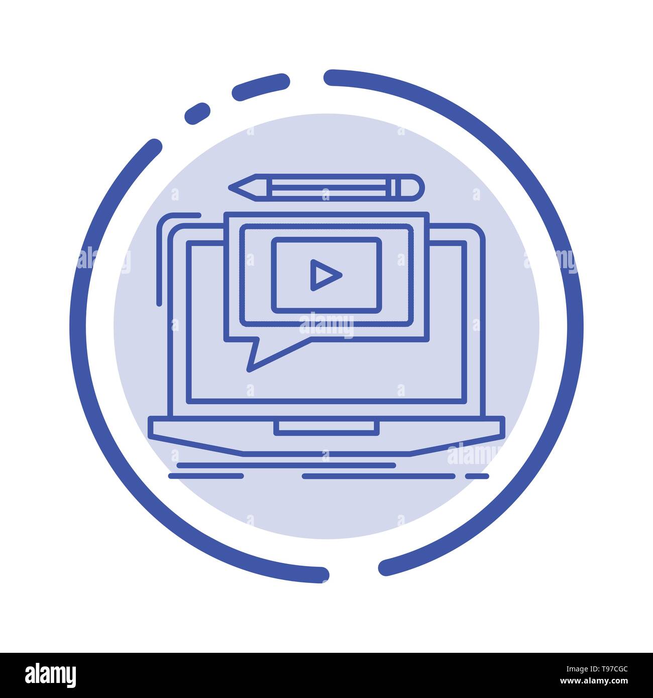 Laptop, Player, Screen, Tutorial, Video Blue Dotted Line Line Icon