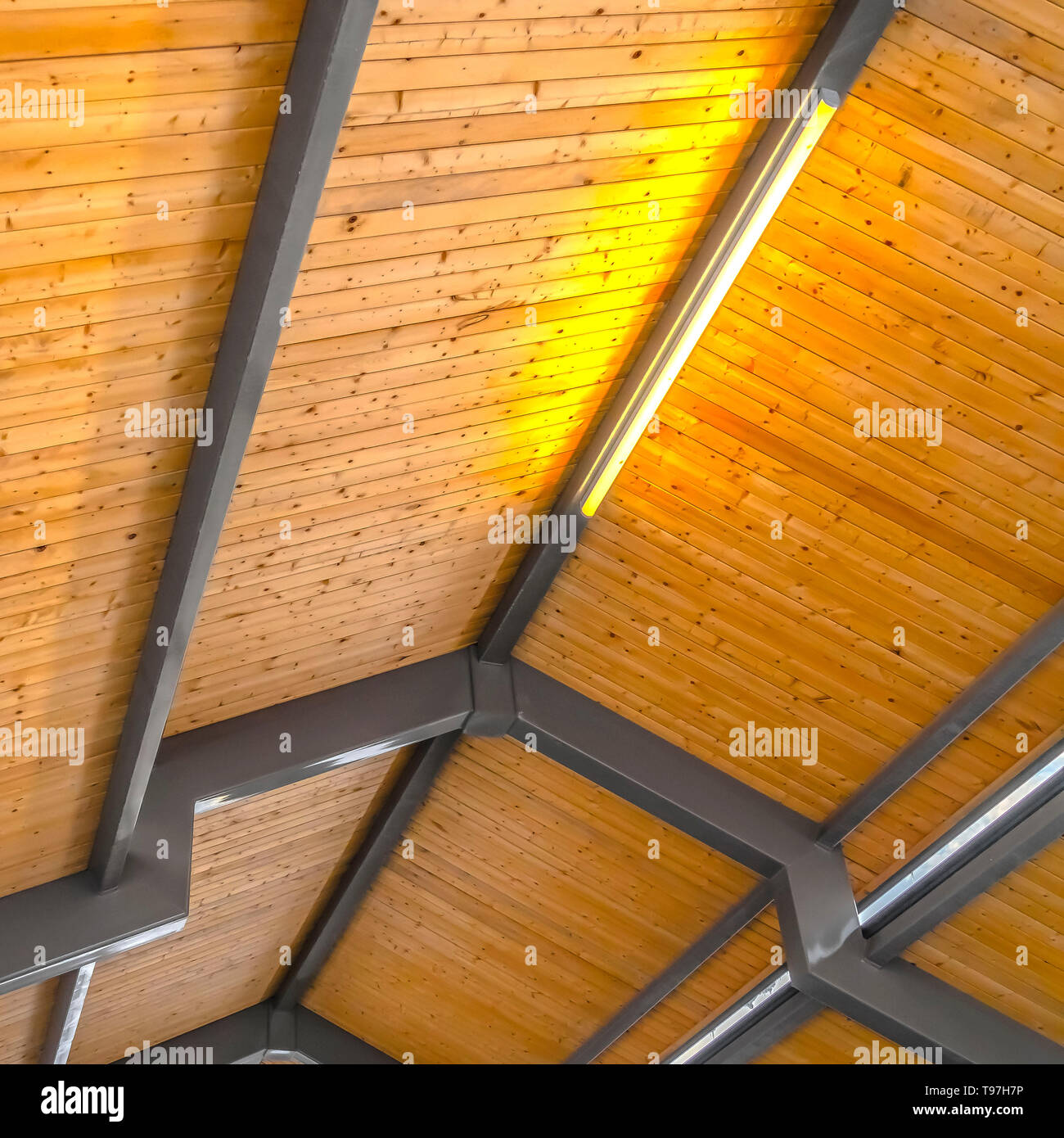 Clear Square Close up of the brown wooden roof of a pavilion in Eagle