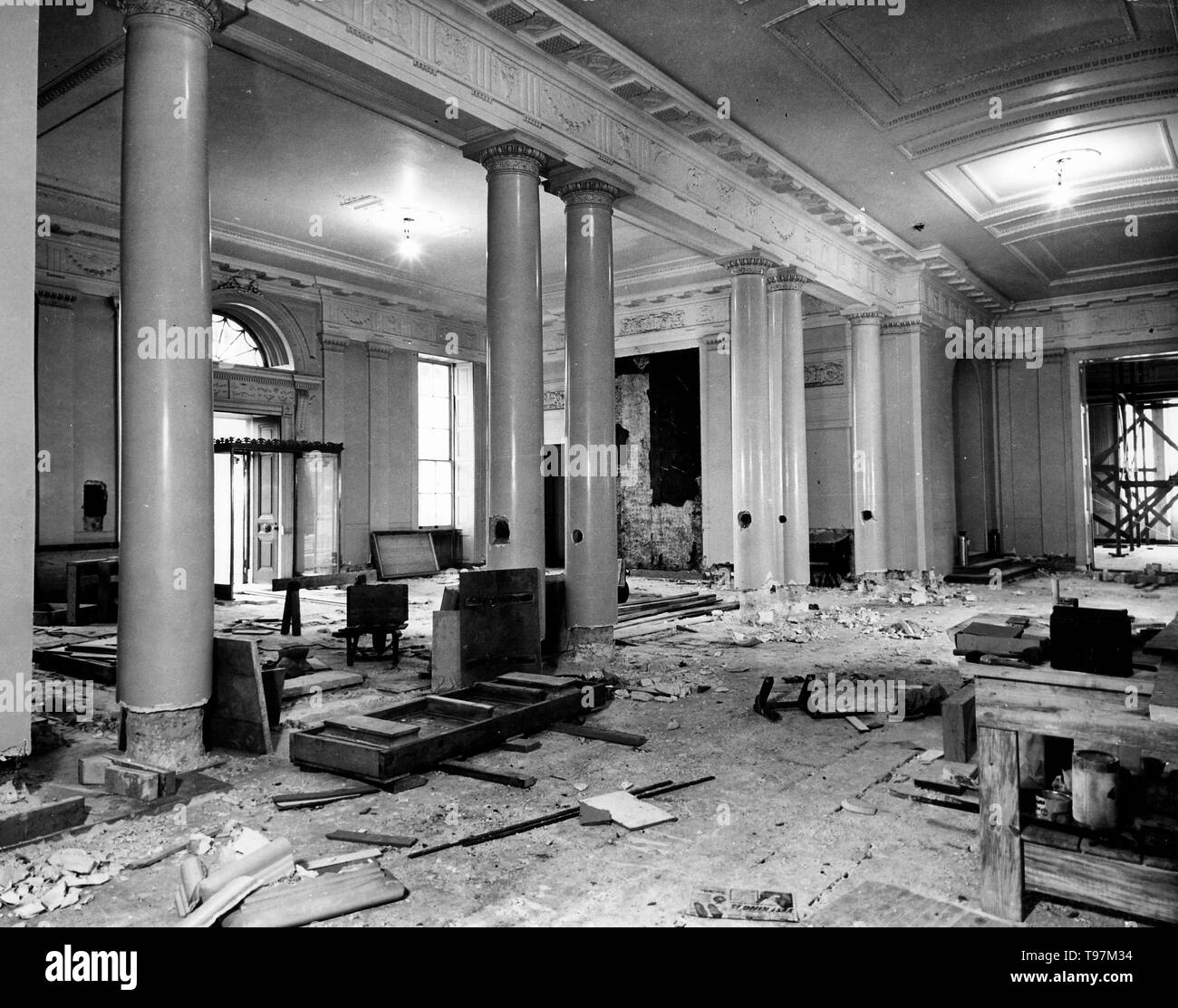 White House Lobby During the Renovation, 12/27/1949 Stock Photo