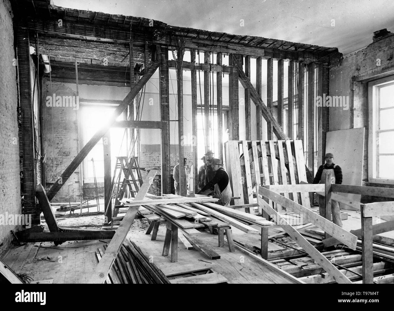 Bedroom and Sitting Room of the White House during the Renovation, 02/27/1950 Stock Photo