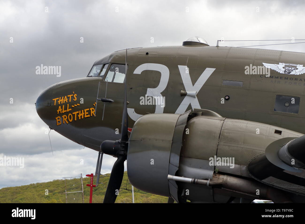 The C-47 Dakota That's All Brother on static display at the Waterbury Oxford airport in Connecticut. Stock Photo