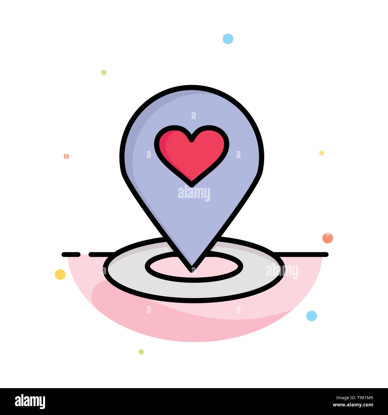 Location, Map, Location Finder, Pin, Heart Abstract Flat Color Icon Template Stock Vector