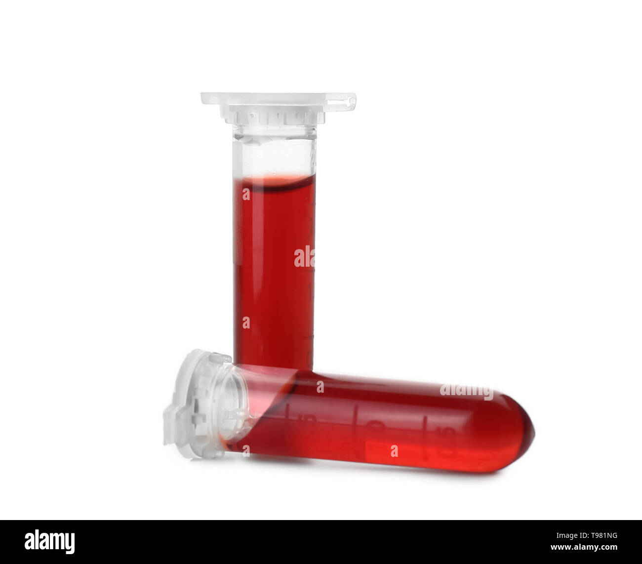Test tubes with blood samples on white background Stock Photo - Alamy