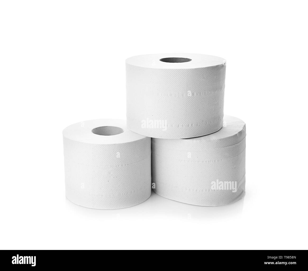 Rolls of toilet paper on white background Stock Photo Alamy