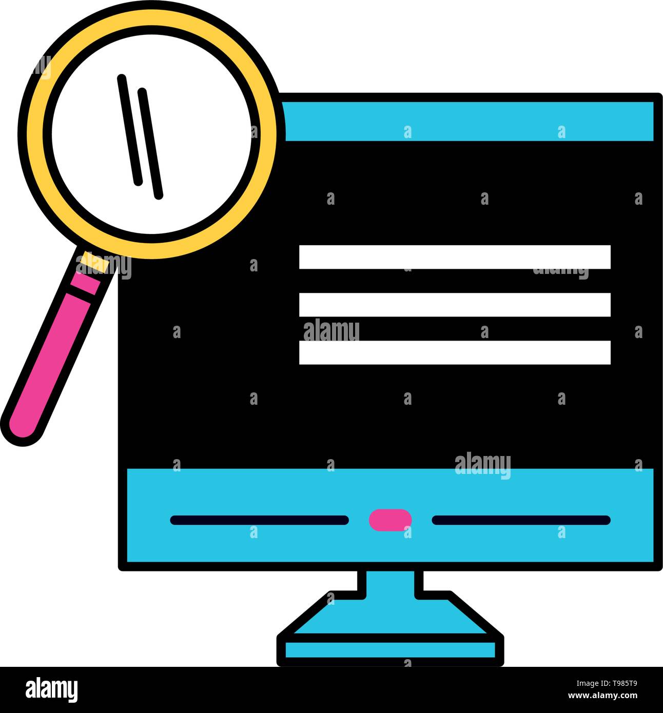 desktop with magnifying glass vector illustration design Stock Vector ...